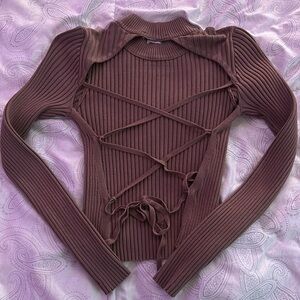 ZARA Brown Long sleeve crop top